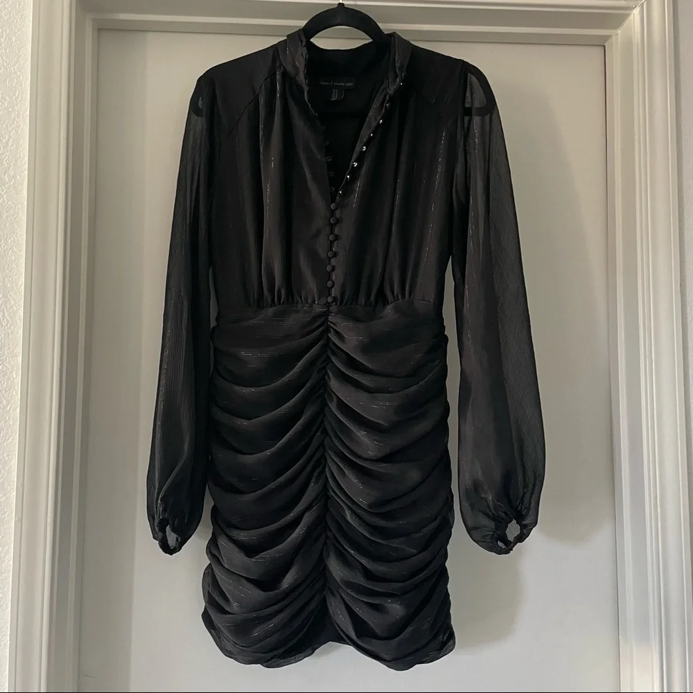 House of Harlow 1960 Black Ruched Long Sleeve Dress Fully Lined - Size 6 - Picture 4 of 7